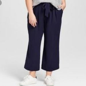 A New Day High Rise Belted Crop Pants 26W Navy NWT